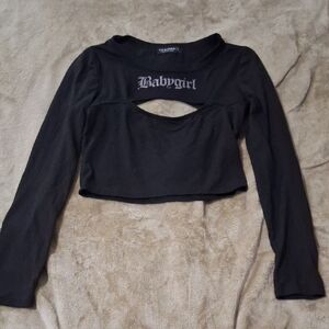 Babygirl Black Cutout Long Sleeve Crop Top